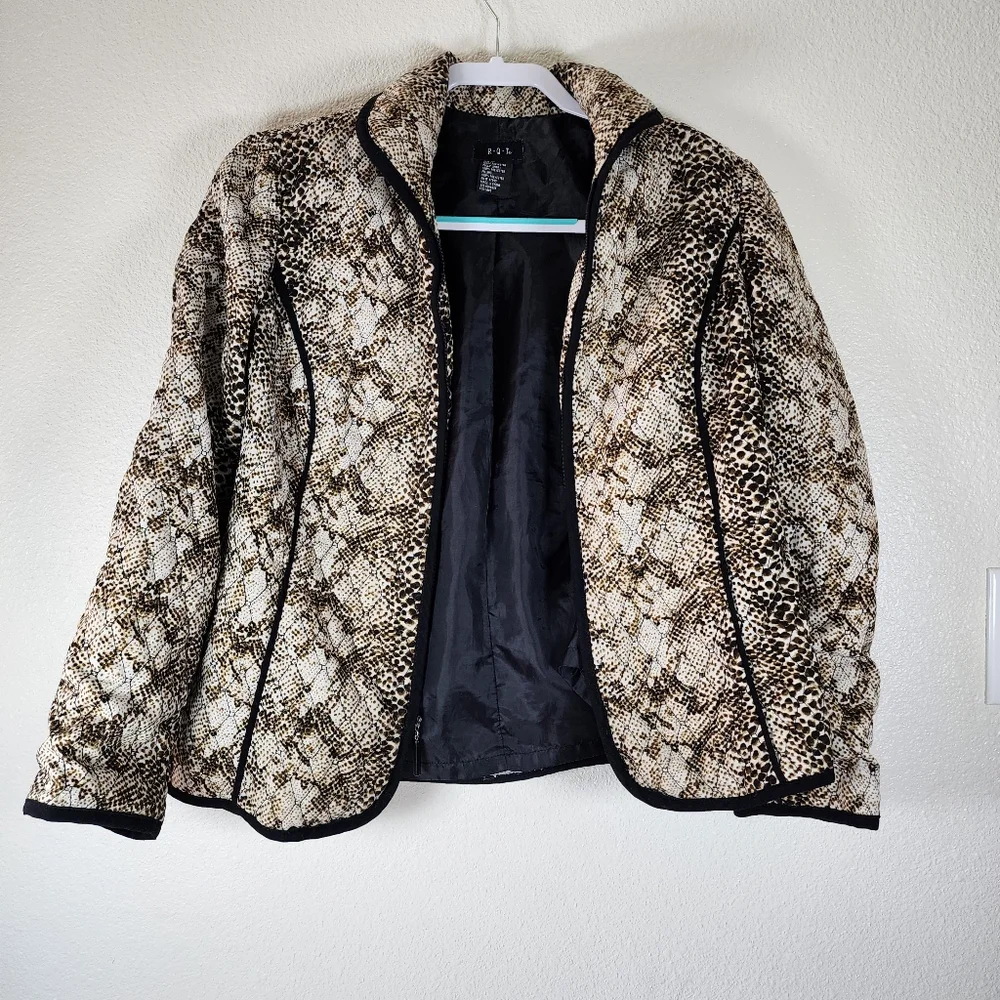 RQT Woman Black Beige Quilted Lightweight Boho Jacket Blazer Size M - Picture 4 of 12